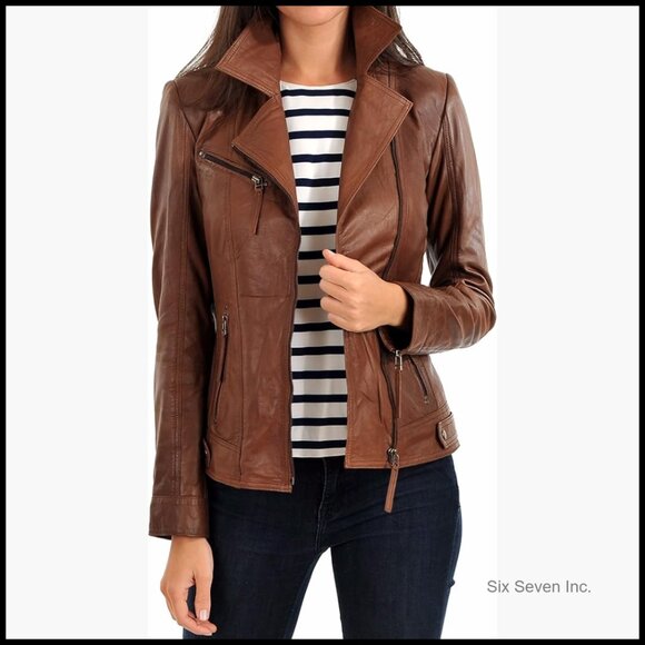 Lambskin Leather Bomber Jacket Slim Fit Long Sleeve